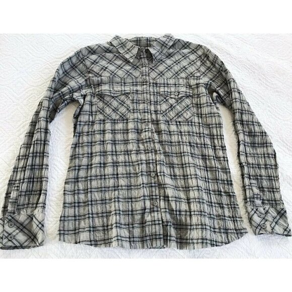 Patagonia Womans Sz 14 Gray & Blue Plaid Button Up Shirt - Picture 6 of 6